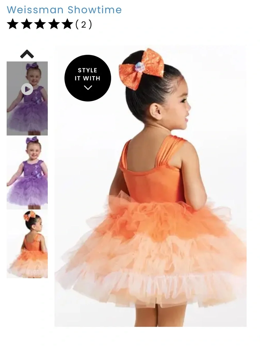 Weissman Girls' Orange Tutu Dress Costume Size IC Tiered Tulle Sequin